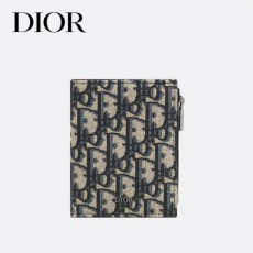 디올(DIOR) 버티컬 컴팩트 카드 지갑 - 베이지 & 블랙 Dior Oblique 자카드