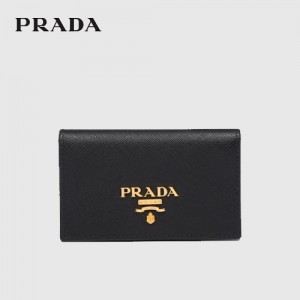 프라다(PRADA) 사피아노 메탈 로고 카드 지갑 - 블랙