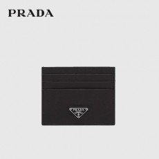 프라다(PRADA) 사피아노 트라이앵글 로고 카드 지갑 - 블랙(실버)
